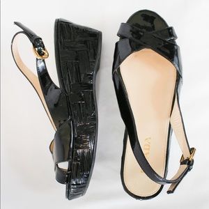 Prada black woven patent leather wedges size 7.5/37.5